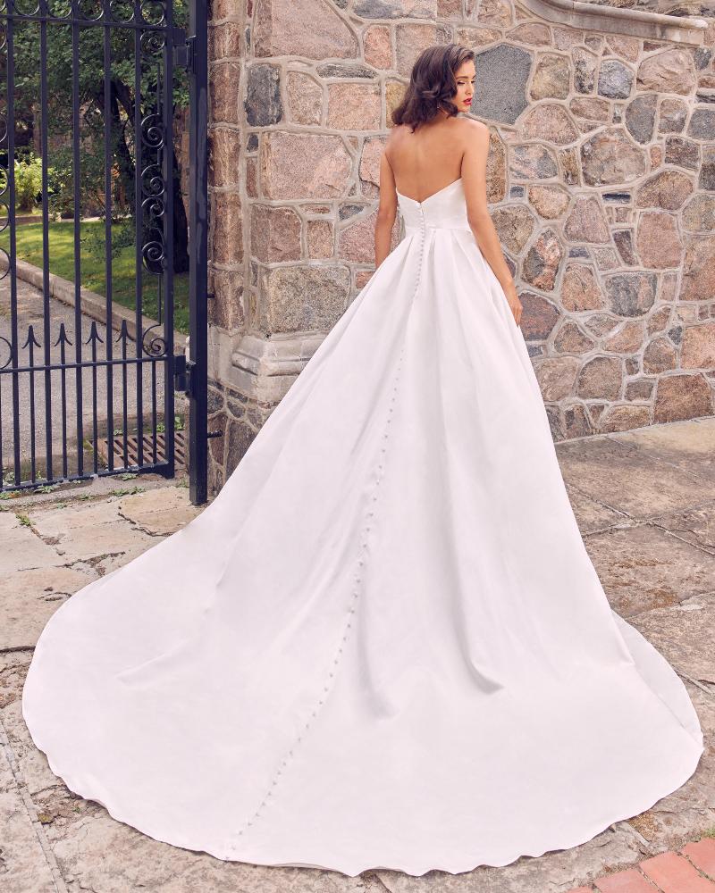 La22115 off the shoulder ball gown wedding dress with classic satin design2